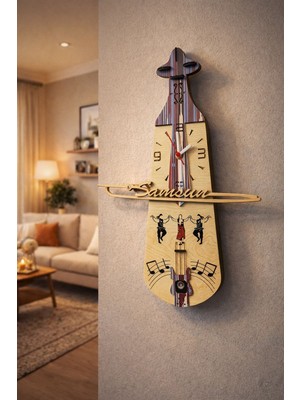 Seymen Bıçakçılık Samsun Yazılı Bordo Mavi Desenli Saat Başı Çalan Kemençe Duvar Saati