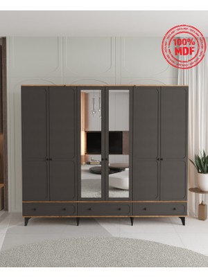 T&B Irmak 6 Kapaklı Çekmeceli Gardırop - Tamamı Mdf