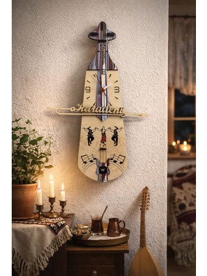 Seymen Bıçakçılık Karadeniz Yazılı Bordo Mavi Desenli Saat Başı Çalan Kemençe Duvar Saati