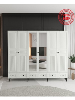 T&B Nil 6 Kapaklı Çekmeceli Gardırop - Tamamı Mdf