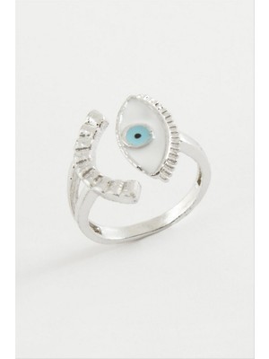 Zero Land Storozal Göz Mineli Metal Yüzük - Gümüş Rengi