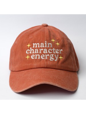 Nome Studio Nakışlı Turuncu Şapka Yıkamalı Kumaşlı ve Yazı Nakışlı Şapka Pamuklu Siperlikli Ayarlı Günlük Şapka