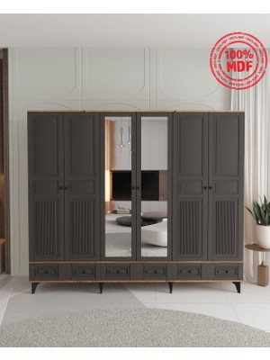 T&B Nil 6 Kapaklı Çekmeceli Gardırop - Tamamı Mdf
