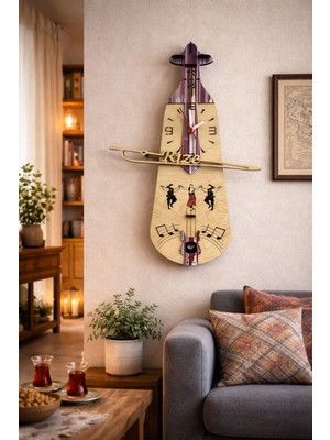 Seymen Bıçakçılık Rize Yazılı Bordo Mavi Desenli Saat Başı Çalan Kemençe Duvar Saati