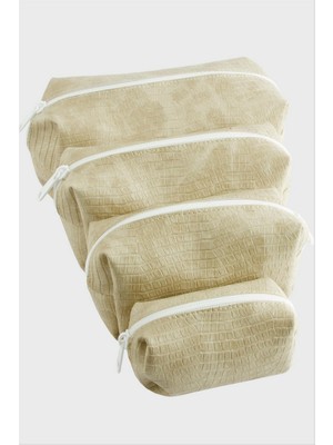 Zero Land Storozal 4 Adet El Tutmalı Makyaj Çantası - Sütlü Kahve