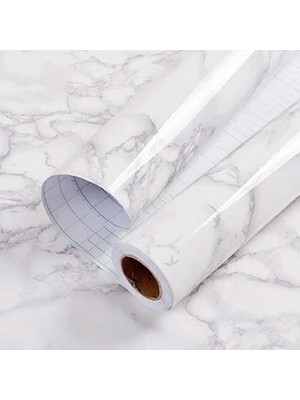 Kuzgun Ticaret Beyaz Mermer Desenli Yapışkanlı Tezgah Folyosu (3 Mt.x 60 Cm) - Lisinya