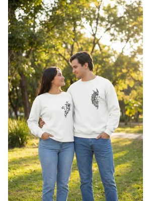 Modatıkla Sevgililer Günü Özel Bisiklet Yaka Baskılı Oversize Sweatshirt - Beyaz