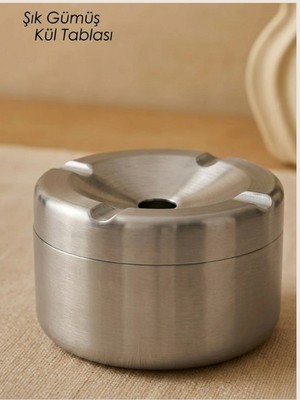 Mucit Home Gümüş Kapaklı Kokusuz Paslanmaz Metal Küllük – Modern ve Şık Tasarım