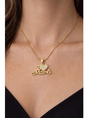 Gold Renkli Çelik I Love Mama Kolye