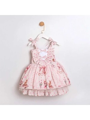 ministok Luna Göğüs Kısmı Volanlı Askılı Kız Çocuk Elbisesi