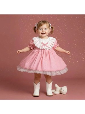 ministok Konfeti Yakası Fırfırlı Kabarık Etekli Kız Bebek Elbise