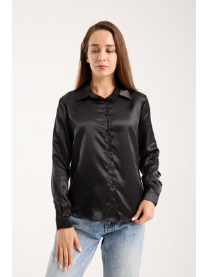 Modazeyosh Kadın Hafif Dökümü Saten Gömlek