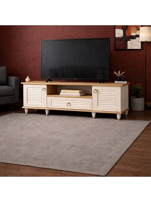 Dekurt 140 cm Tv Ünitesi Modern Bej Renk Ahşap Televizyon Sehpası Kapaklı Raflı Salon Oturma Odası Tv Standı