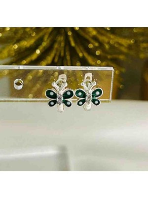 Generic Şık Tasarım 925 Ayar Gümüş Mineli Çocuk Küpe- Model: Yeşil Kelebek