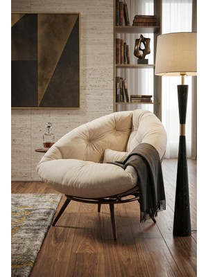 AVYNA Geniş Oturma Alanlı Modern Berjer Tekli Koltuk | Dinlenme & Kitap Okuma Koltuğu | Tay Tüyü - Krem