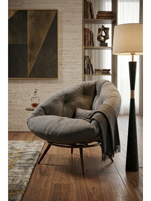 AVYNA Premium Luxury Berjer Tekli Koltuk | Dinlenme & Tv Koltuğu | Köşe Kahvesi Koltuğu - Füme