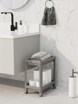 Deyhome 2 Katlı Tekerlekli Düzenleyici Raf | Mutfak Dolap Içi, Evye Altı ve Banyo Temizlik Malzemeleri Organizeri