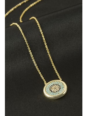 Zero Land Storozal Yuvarlak Nazar Zirkon Taşlı Kolye - Sarı