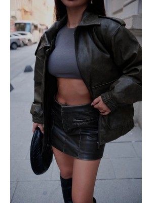 Glam Love Suni Deri Pilot Ceket -