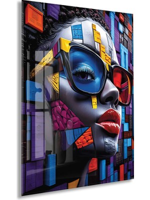 Generic Geometrik Portre Soyut Cam Tablo – Modern Pop Art Stilinde Uv Baskılı Temperli Cam Duvar Tablosu - PEONY028