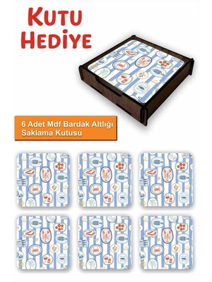 UNT 6’lı Mdf Bardak Altlığı Saklama Kutulu – Dekoratif Akdeniz Esintileri Desenli
