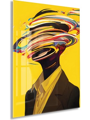 Generic Modern Soyut Portre Cam Tablo – Renkli Fırça Efektli Sanatsal Uv Baskılı Temperli Cam Duvar Tablosu - PEONY014