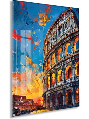 Generic Roma Kolezyumu Cam Tablo – Modern Tarihi Mimari Temalı Soyut Sanat, Uv Baskılı Temperli Cam Duvar Tablosu - PEONY035