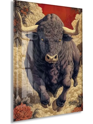 Generic Lider Ruhlu Boğa Cam Tablo – Sanatsal Detaylı Güç ve Kararlılık Temalı Duvar Dekoru - PEONY076