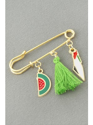 Zero Land Storozal Hilal Filistin Püsküllü Broş - Sarı