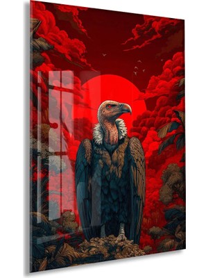 Generic Kızıl Güneş Fonlu Akbaba Cam Tablo – Güç ve Hakimiyet Temalı Modern Duvar Dekoru - PEONY079