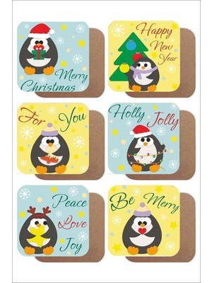 UNT Noel Temalı 6’lı Mdf Bardak Altlığı Seti – Yeni Yıl ve Christmas Tasarımı