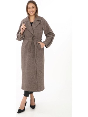 Glam Love Kolu Apoletli Astarlı Kaşmir Kaşe Kaban - Vizon -