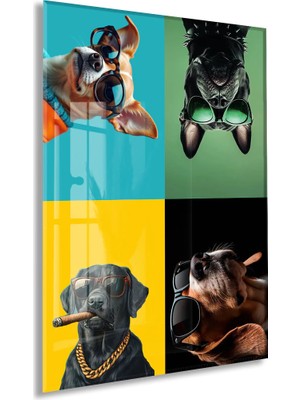 Generic Cool Dogs – Dört Karakter, Tek Stil Pop Art Duvar Cam Sanatı- PEONY053