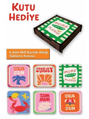 UNT 6’lı Mdf Bardak Altlığı Saklama Kutulu – Dekoratif Akdeniz Esintileri Desenli