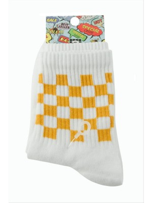 Zero Land Storozal Dama Desenli Kolej Çorap 8*28 - Sarı