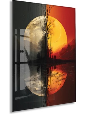 Generic Modern Soyut Gün Batımı Cam Tablo – Minimalist Doğa Temalı Uv Baskılı Temperli Cam Duvar Tablosu - PEONY001
