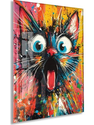 Generic Şaşkın Kedi – Renkli Pop Art Duvar Cam Sanatı- PEONY050