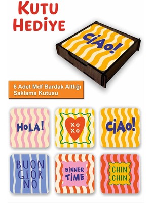 UNT 6’lı Mdf Bardak Altlığı Saklama Kutulu – Dekoratif Akdeniz Desenli