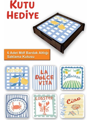 UNT 6’lı Mdf Bardak Altlığı Saklama Kutulu – Dekoratif Akdeniz Desenli