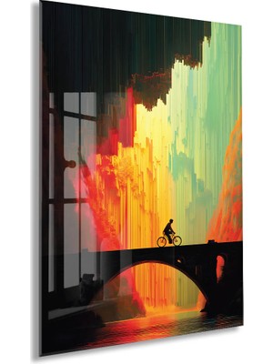 Generic Modern Soyut Köprü ve Yolculuk Cam Tablo – Gün Batımı Renk Geçişli Sanatsal Uv Baskılı Temperli Cam Duvar Tablosu - PEONY017