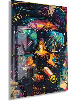 Generic Pop Art Stilinde Renkli Maymun Portresi Cam Tablo – Modern, Cesur ve Dekoratif Duvar Sanatı - PEONY029