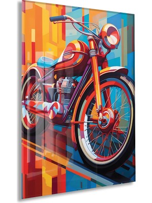 Generic Retro Motosiklet Cam Tablo – Modern Geometrik Stil, Renkli Uv Baskılı Temperli Cam Duvar Tablosu - PEONY039
