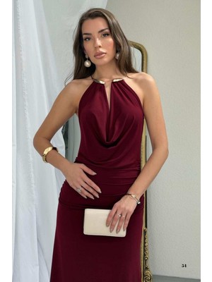 Zishan Fashion Sandy Kumaş Straplez & Halter Yaka Uzun Abiye Elbise - Dökümlü Bodycon Gece Elbisesi 10178