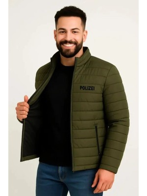 Modatıkla Erkek Mikro Su Itici Kapitone Baskılı Astarlı Fermuarlı Bomber Mont - Haki