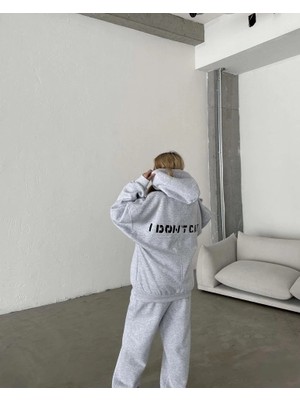 Glam Love Nakış Işlemeli Üç Iplik Sweat Takım- Gri -