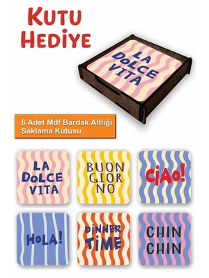 UNT 6’lı Mdf Bardak Altlığı Saklama Kutulu – Dekoratif Akdeniz Desenli