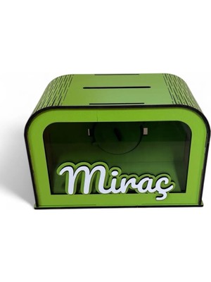 UNT Kişiye Özel Isimli Ahşap Kumbarası – Yeşil Renk Mdf Tasarım