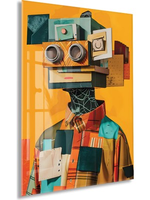 Generic Modern Soyut Robot Figürlü Cam Tablo – Renkli Dijital Sanat Temalı Uv Baskılı Temperli Cam Duvar Tablosu - PEONY013