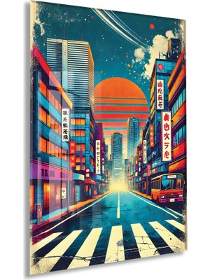 Generic Neon Şehir Sokağı Cam Tablo – Japon Esintili Modern Kentsel Manzara, Uv Baskılı Temperli Cam Duvar Tablosu - PEONY038