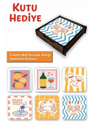 UNT 6’lı Mdf Bardak Altlığı Saklama Kutulu – Dekoratif Italyan Esintileri Desenli